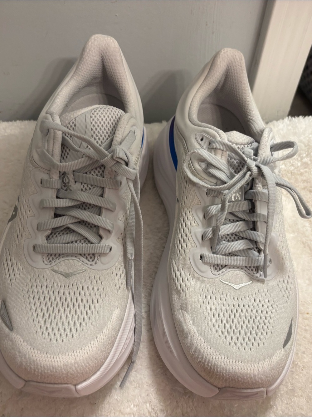 Hoka One One Women's White and Blue Athletic Running Shoes walking athletic